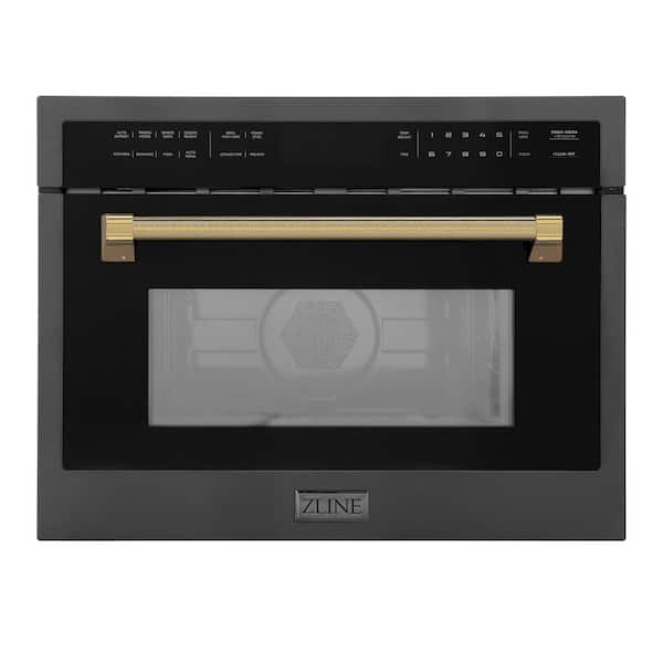 Autograph Edition 24 in. 1.6 cu. ft. Built-In Microwave Oven in Black Stainless Steel and Polished Gold Helix Handle