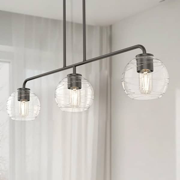 32 in. Modern 3-Light Indoor Island Pendant Light, Black with Glass Shade for Bar, Dining Room, and Kitchen Island