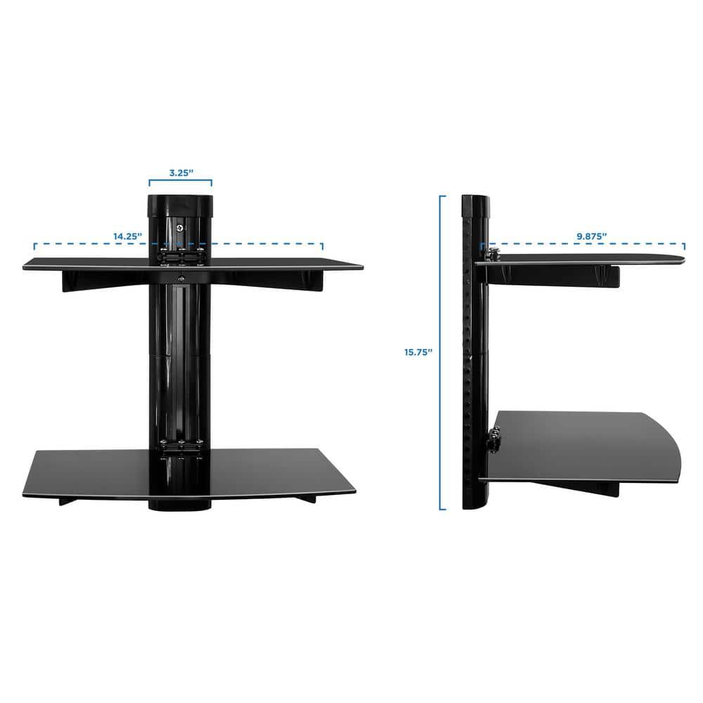 Black Steel Floating Wall Shelf with Tempered Glass