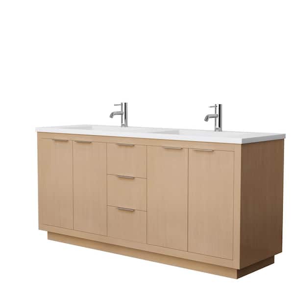 Wyndham Collection Maroni 72 in. W Double Bath Vanity in Light Straw with Solid Surface Vanity Top in Matte White with Matte White Basins