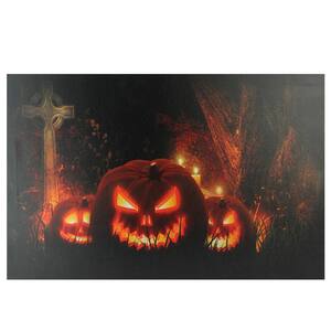 23.5 in. x 15.5 in. Jack-O-Lanterns in a Cemetery Halloween LED Lighted Canvas Wall Art