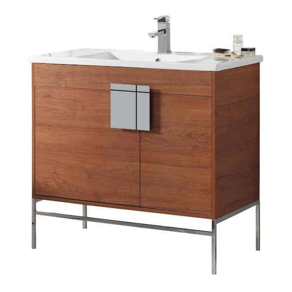 FINE FIXTURES Shawbridge 36 in. W x 18.11 in. D x 33.5 in. H Bath Vanity in Spicy Walnut with Ceramic Vanity Top in White