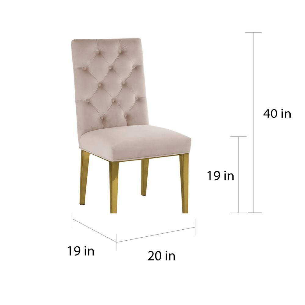 Beige Velvet Tufted Parsons Side Chair with Gold Metal Legs