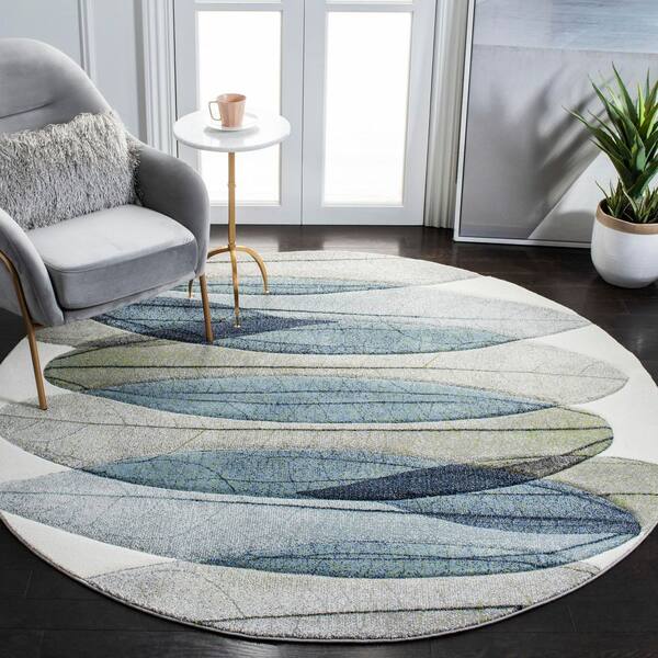 Hollywood 7 ft. x 7 ft. Ivory/Blue Green Abstract Round Rug