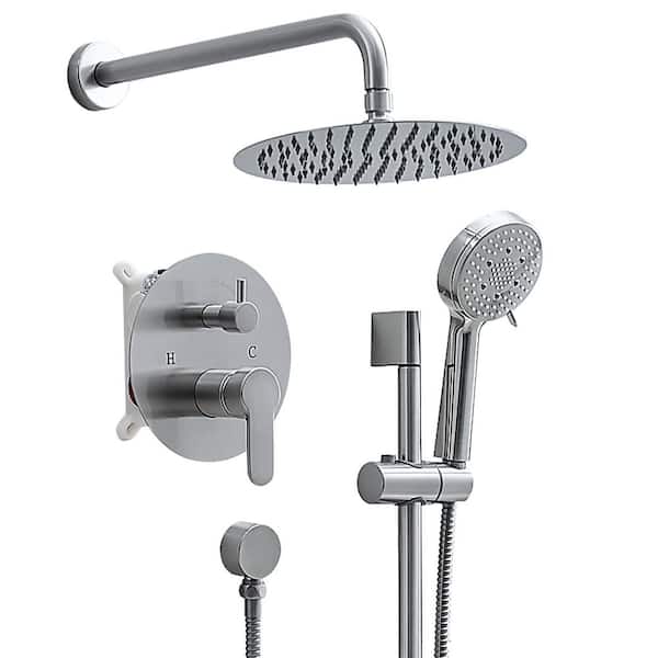 FLG Single Handle 5-Spray Shower Faucet 1.8 GPM with Ceramic Disc Valves and Slide Bar Shower System Set in Brushed Nickel