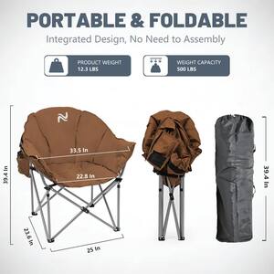 2PK Oversized Camping Chair Fully Padded Folding Moon Saucer Chair Heavy Duty FoldingChair with Cup Holder and Carry Bag