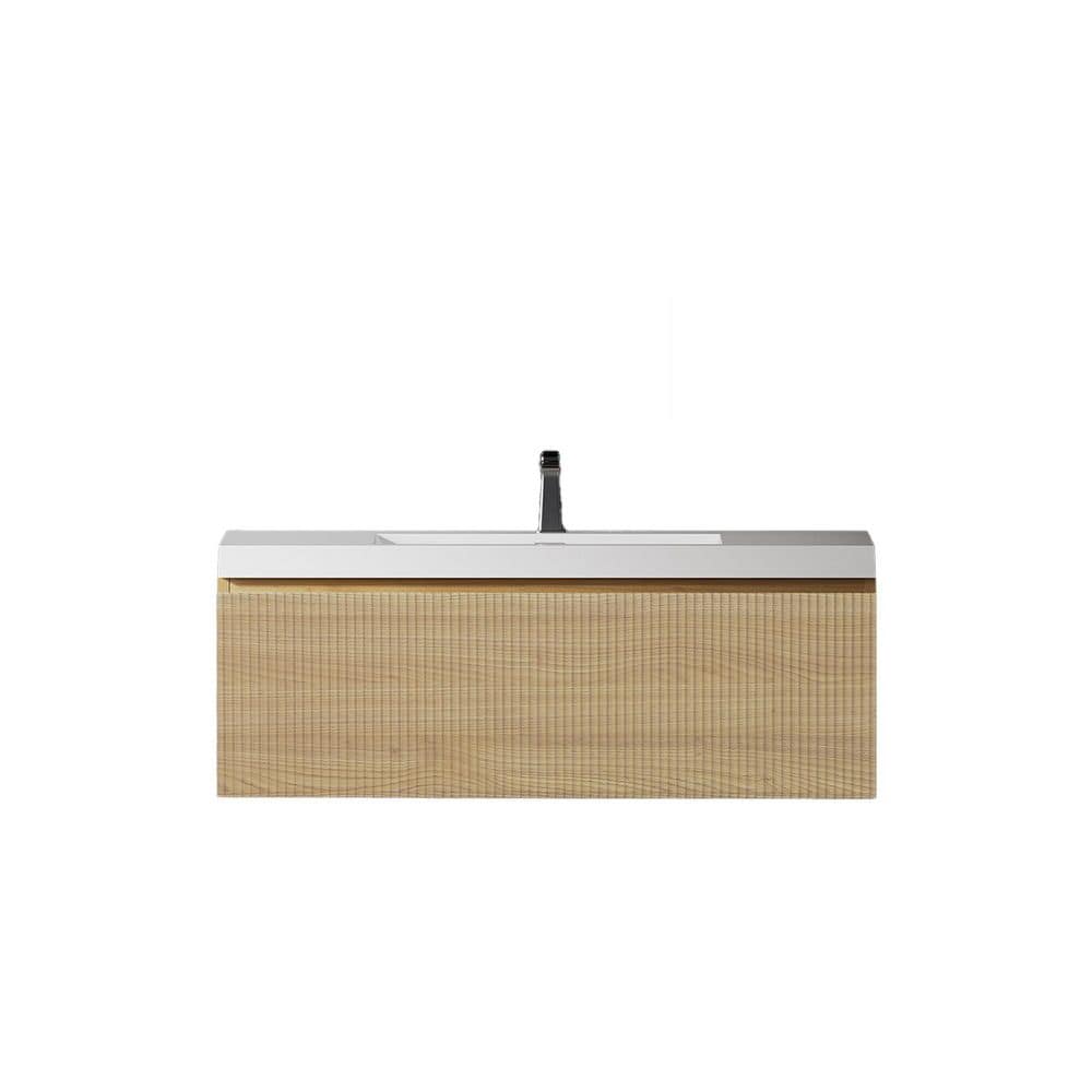 47.24 in. Wall-Mounted Natural Oak Bath Vanity with White Solid Surface Top price history on PriceWatchPro
