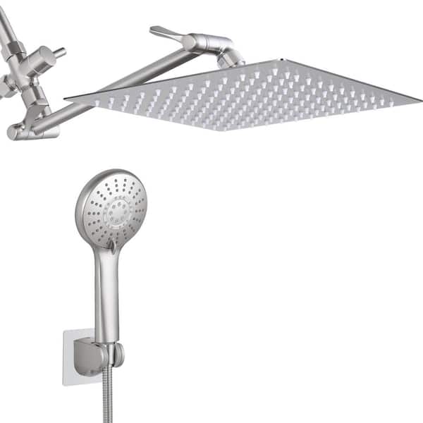 AKLFGN 8-spray Patterns 12 in. Wall Mount Dual Shower Head and Handheld Shower Head 2.2 GPM with Waterfall in Brushed Nickel