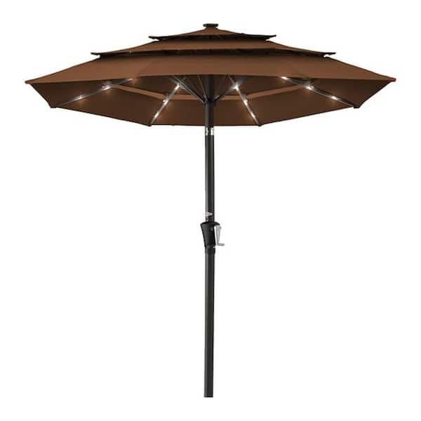 comercial windproof sunbrella crank & tilt 9 foot patio umbrellas 9' Sunbrella A Teak Patio Umbrella, Crank Lift, Rotational Tilt  (G537TKTCH-A)