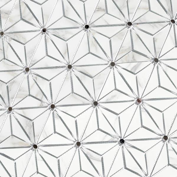 ABOLOS Art Deco Designs Calacatta Gold Geometric Mosaic 6 in. x 7 in. in. Marble Look Glass Wall Tile (8.9 sq. ft./Case)