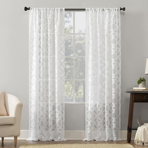 Sun Zero Yvette Trellis Jacquard White Polyester 52 in. W x 95 in. L Rod Pocket Sheer Curtain (Single Panel)