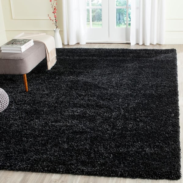 California Shag Black 7 ft. x 7 ft. Square Solid Area Rug