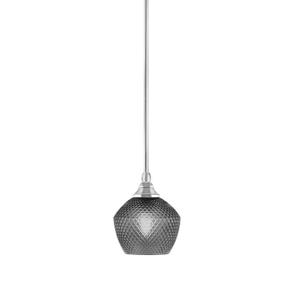 Unbranded Sparta 100-Watt 1-Light Chrome Shaded Pendant Light Mini Pendant with Smoke Textured Glass and No Bulb Included
