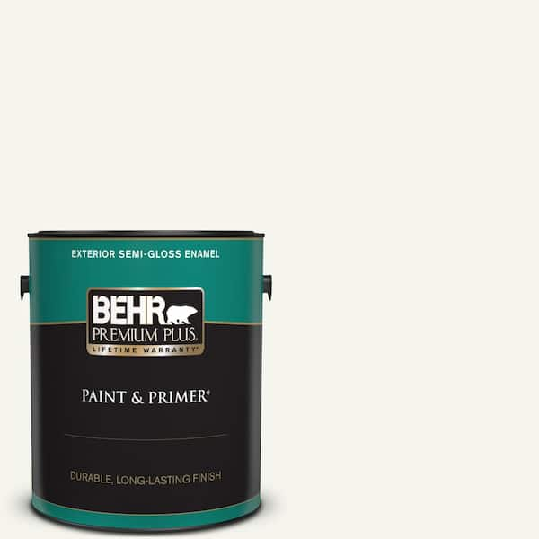 BEHR PREMIUM PLUS 1 gal. #75 Polar Bear Semi-Gloss Enamel Exterior Paint & Primer