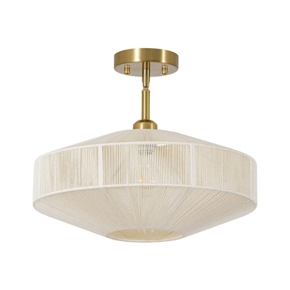 Haven 1-Light 15.7 in. W Mid-Century Modern Brushed Brass Woven Cone Semi-Flush Mount for Hallway and Entryway price history on PriceWatchPro
