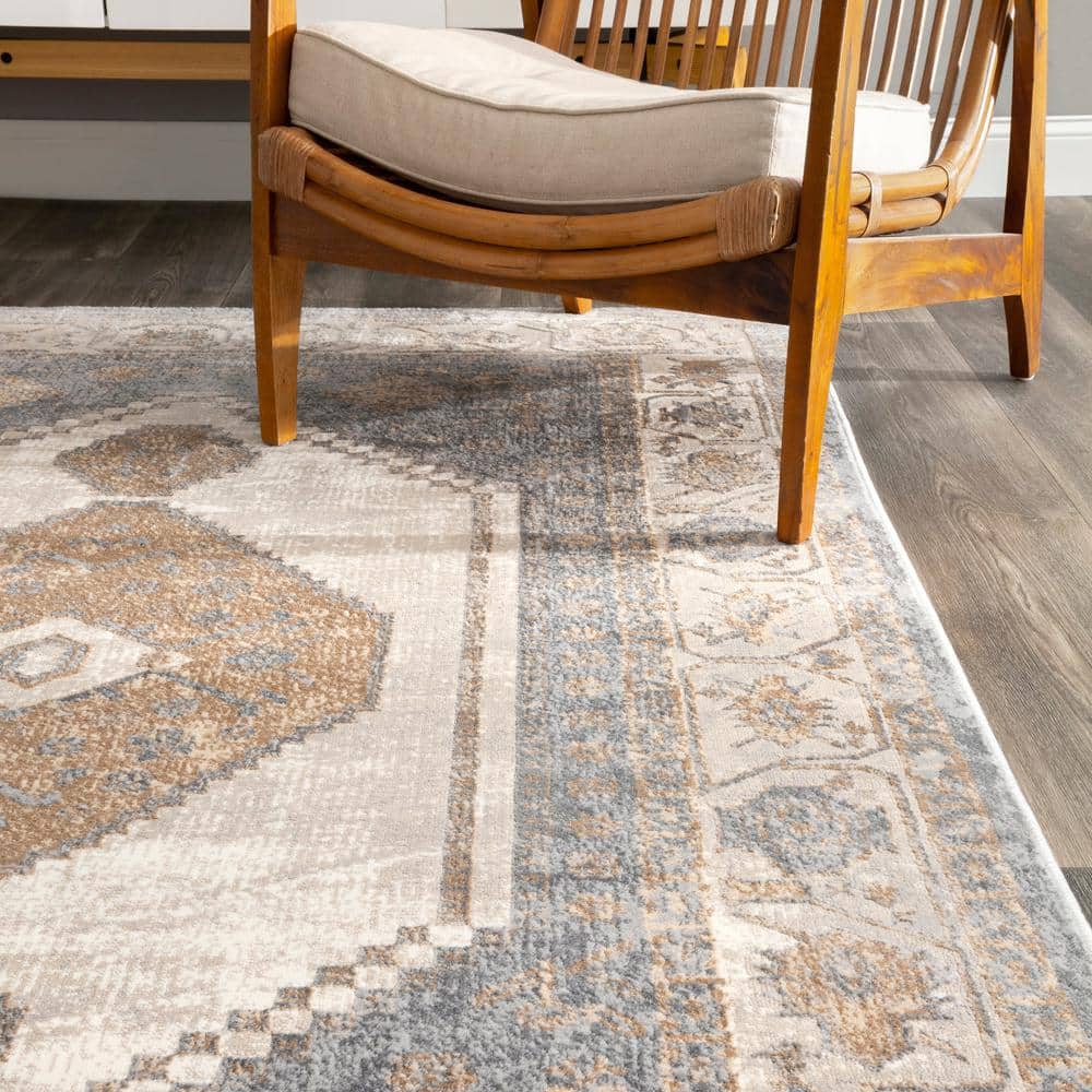 Vintage Beige and Blue Synthetic Rectangular Area Rug