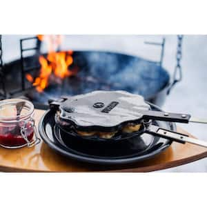 Campfire Cast Iron Waffle Iron with Long Handle, Campfire Cooking Accessory