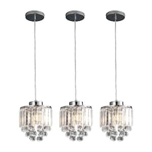 1-Light Modern Silver Adjustable Height Mini Pendant Light with Crystal Shade (3-Pieces)