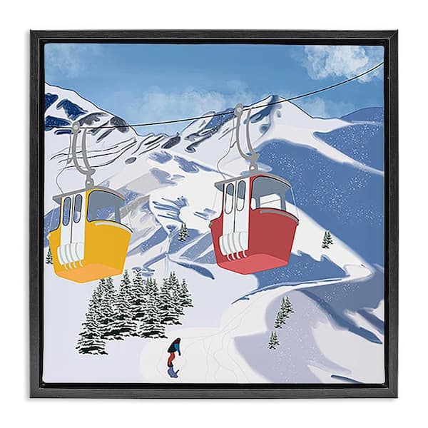 Ski Lift over Vast Mountain by Ashley Singleton Black Floater Frame Sports Graphic Art Print 25 in. x 25 in.