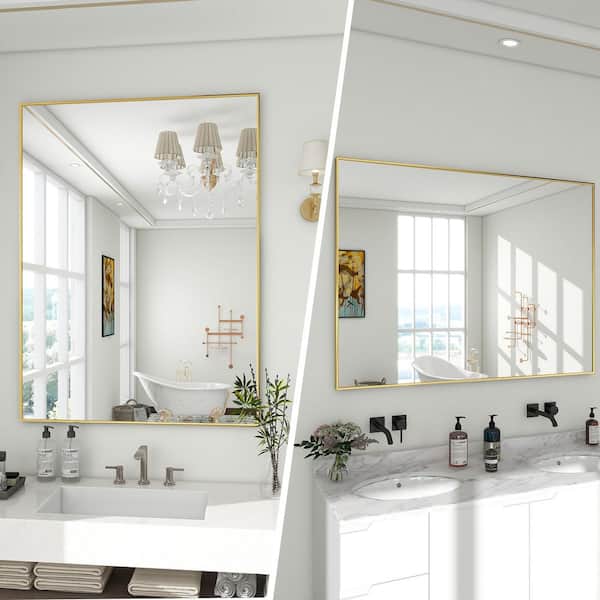 26 in. W x 37.8 in. H Rectangular Gold Aluminum Alloy Framed Bathroom Vanity Mirror Wall Mirror