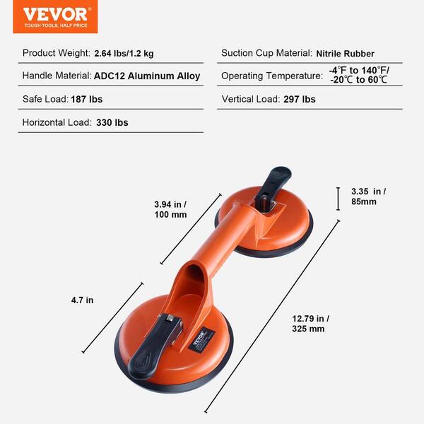 S VEVOR Glass , 4.7" 2 Pack 330 Lbs Load Capacity, Vacuum With