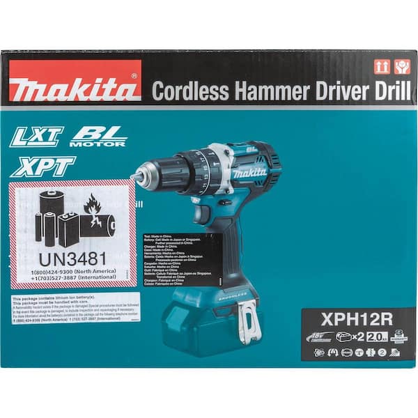 Makita LXT Lithium-Ion Compact Brushless Cordless 1/2 in. Hammer Driver-Drill Kit with (2) 2.0Ah Batteries, Charger and Bag XPH12R - The Home Depot