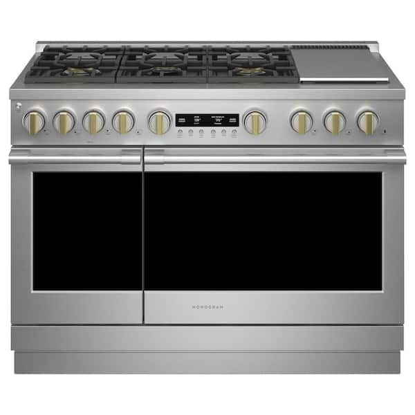 Monogram 48 in. 8.25 cu. ft. Double Oven Dual Fuel Range with Gas Stove and Electric Oven in. Stainless Steel