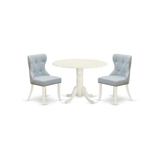 East West Furniture 3-Piece Linen White Solid Wood Top - Dining Room Set Seats-4