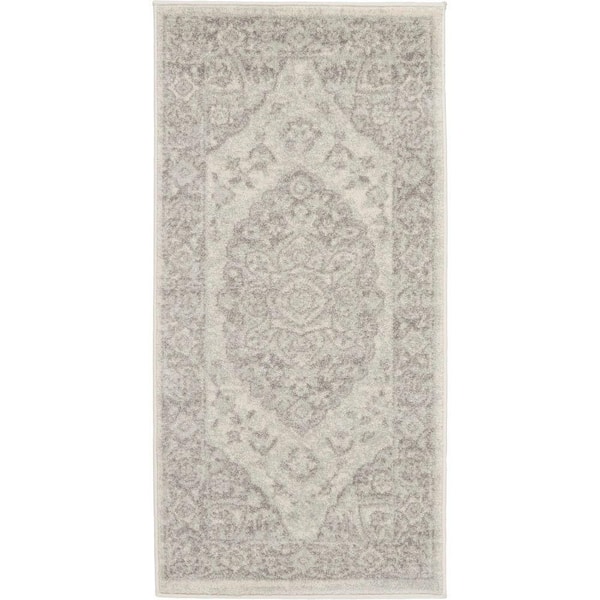 Nourison Tranquil Ivory/Grey doormat 2 ft. x 4 ft. Medallion Traditional Kitchen Area Rug