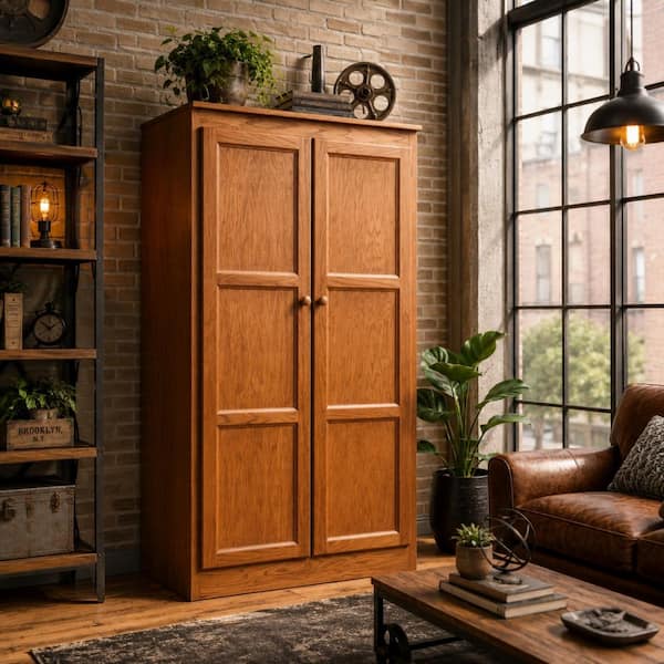 60 in. Oak Wood 4-shelf Standard Bookcase with Adjustable Shelves