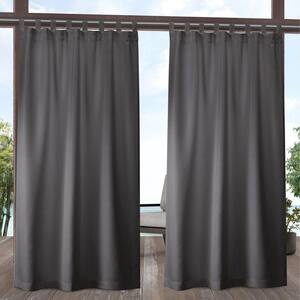 Cabana Charcoal Solid Light Filtering Hook-and-Loop Tab Indoor/Outdoor Curtain, 54 in. W x 84 in. L (Set of 2)