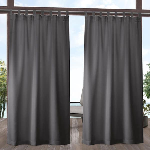 EXCLUSIVE HOME Cabana Charcoal Solid Light Filtering Hook-and-Loop Tab Indoor/Outdoor Curtain, 54 in. W x 96 in. L (Set of 2)