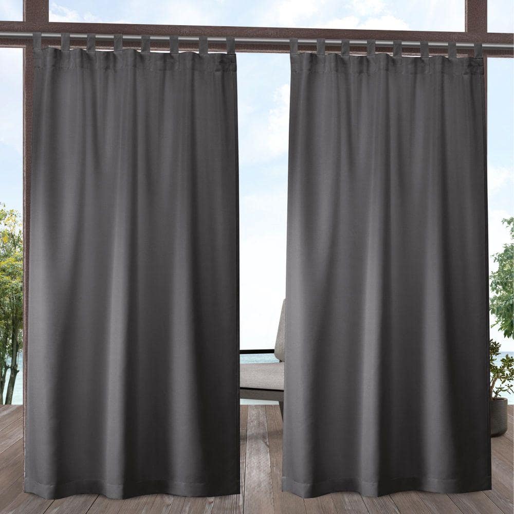 EXCLUSIVE HOME Cabana Charcoal Solid Light Filtering Hook-and-Loop Tab  Indoor/Outdoor Curtain, 54 in. W x 108 in. L (Set of 2) EH8280-04-2108V  The Home Depot