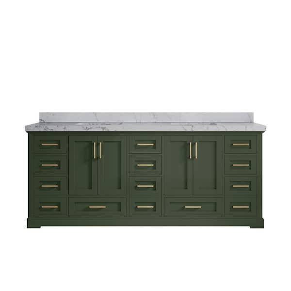 Willow Collections Boston 84 in. W x 22 in. D x 36 in. H Double Sink Bath Vanity in Pewter Green with 2 in. Venatino Qt. Top