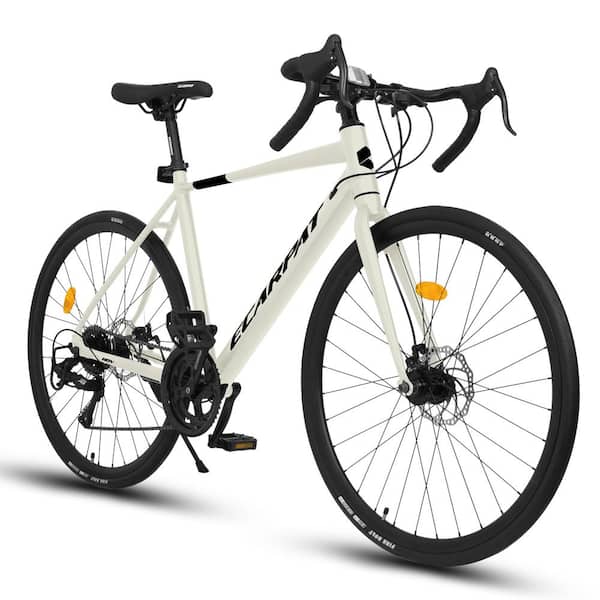 Huluwat 26 in. Cream Adult Light Weight Aluminum Frame Racing Commuting Road Bike, Disc Brakes, 16-Speed, L-Size