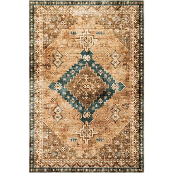 Jessamine Spill Proof Washable Geometric Hunter Green 8 ft. x 10 ft. Indoor Area Rug