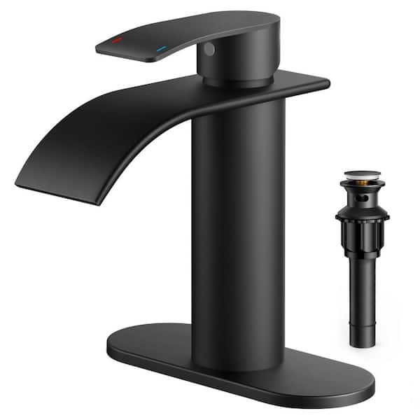 ANZA Single-Handle Bathroom Faucet with Deckplate Included and Spot Resistant in Matte Black