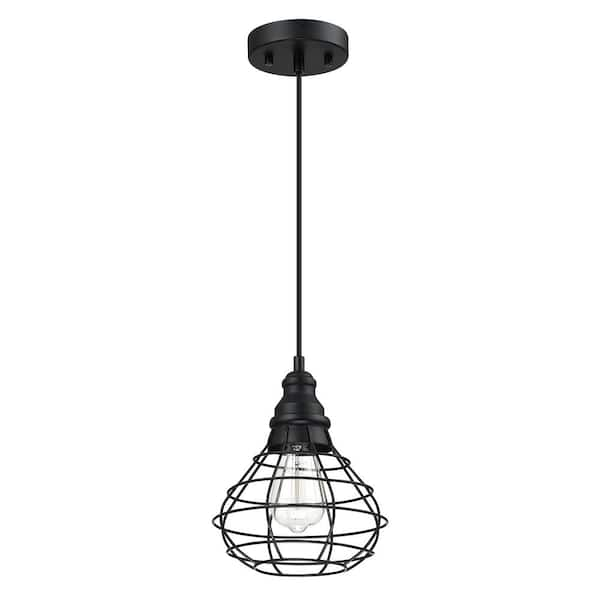 Hukoro 1-Light Matte Black Mini Pendant With Steel Cage Shade NF51111-B ...