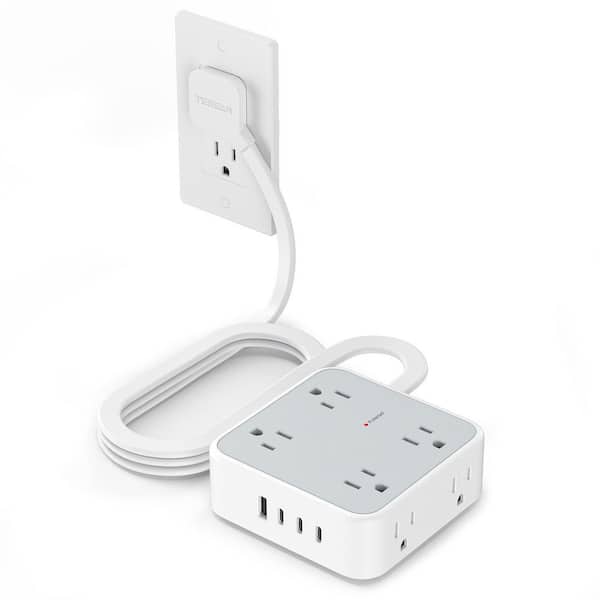 8-Outlet Power Strip Surge Protector with 3 USB Ports with 5 ft. Extension Cord, White