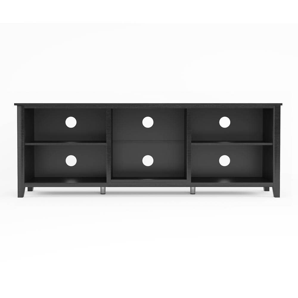 Farmhouse 70 in. Wood Black TV Stand with 4-Open Storage Shelves Fits TVs 