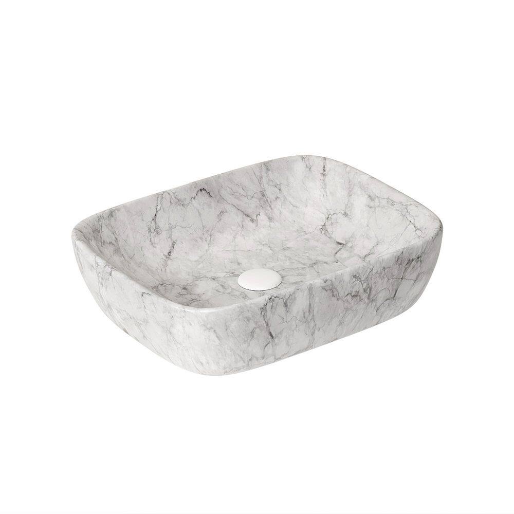 19 in. Vessel Bathroom Sink 19 in. in Volakas White Marble Pattern Ceramic Without Cabinet price history on PriceWatchPro