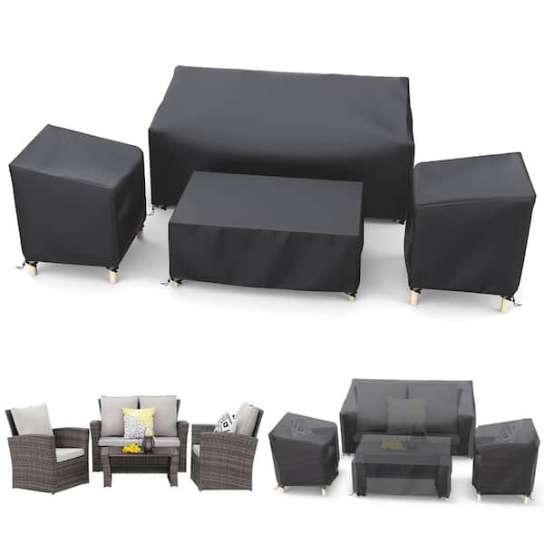 Gasadar Heavy-Duty Outdoor Large Black Rattan/Wicker Chair Furniture 4-Piece Set Cover