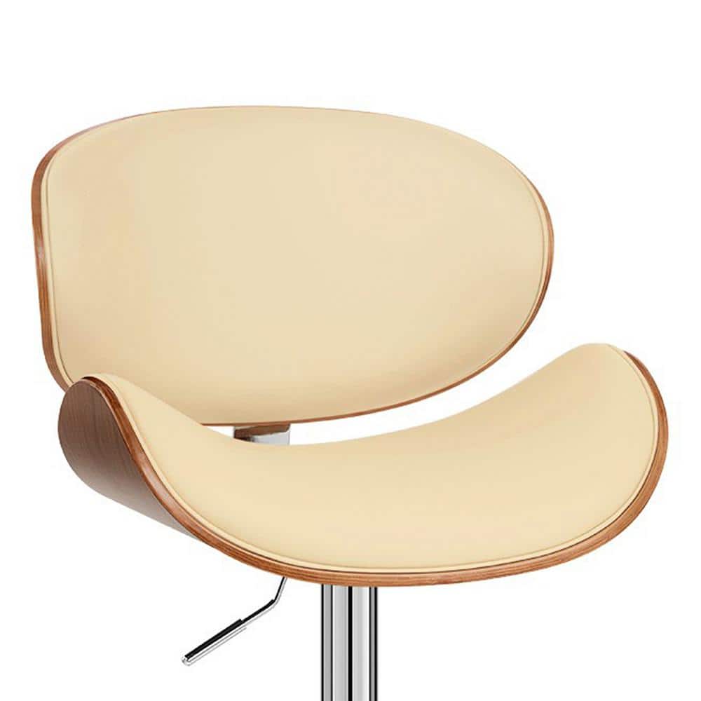 Contemporary Cream Leather Swivel Bar Stool with Chrome Finish