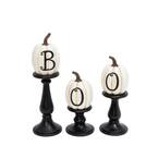 17.52 in. Large White Resin/Stone Lettered Pumpkins on Candleholders (Set of 3)