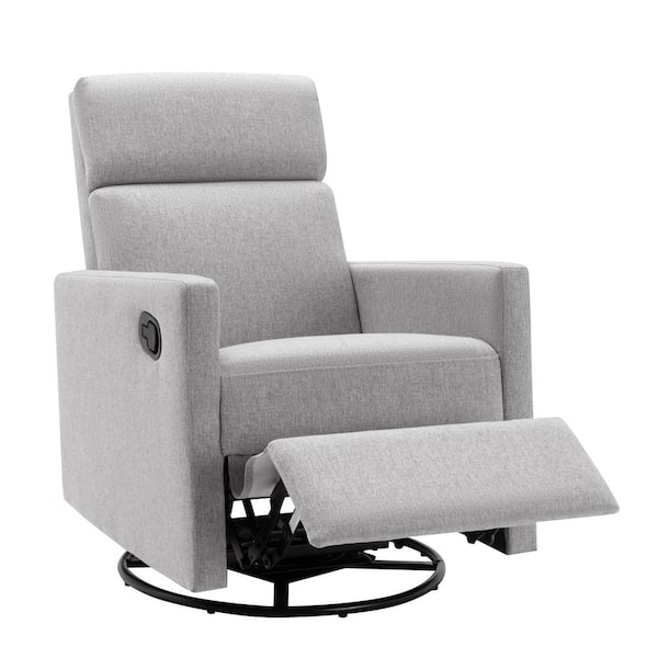Merax Gray Multifunctional Modern Linen 360° Swivel Base Recliner Glider Nursery Chair