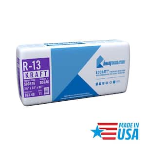 R13 Kraft Faced 23 in. x 93 in. Precut Fiberglass Insulation Batt for Floor, 2x4 Wall - Sound-Reducing, USA Made (1-Bag)