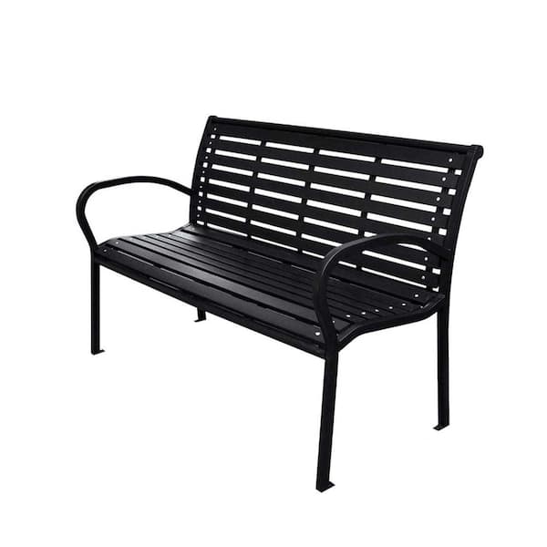 Boosicavelly 45.7 in. Metal Outdoor Bench with WPC Seat and Backrest Slats in Black