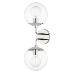 Meadow 2-Light Polished Nickel Wall Sconce with Clear Glass Shade