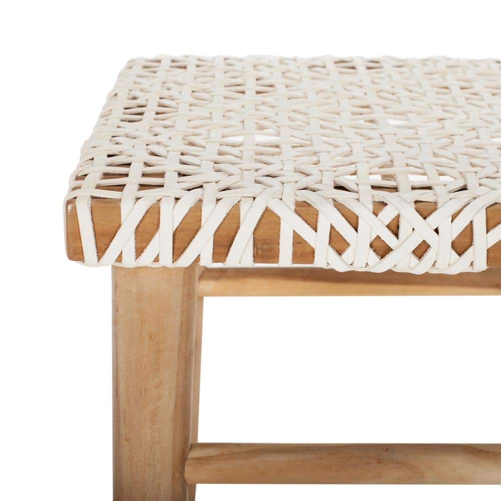 Elevate Transitional 30" White Leather and Natural Wood Bar Stool
