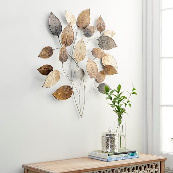 Litton Lane Metal Bronze Textured Leaf Wall Decor With Multiple Shades  89527 - The Home Depot